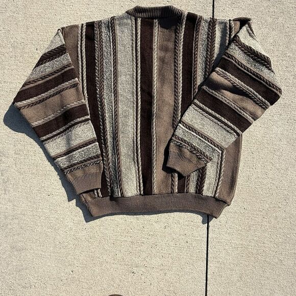 Vintage Irvine Park Cardigan Sweater 3D Textured Coogi Stripe Brown Men Large - Picture 3 of 8